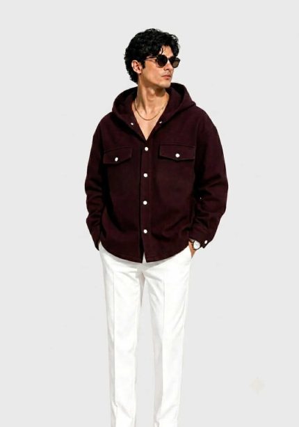 CLOORE Oversized Hooded Overshirt Dark Maroon
