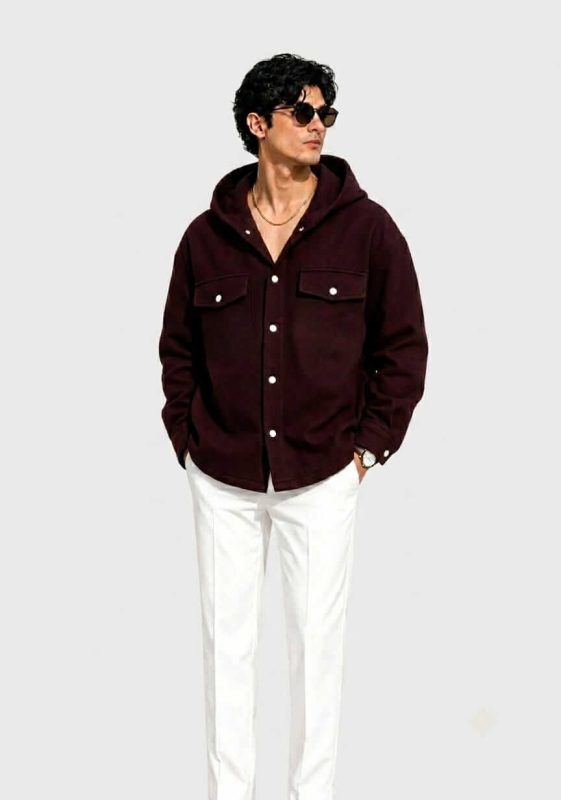 CLOORE Oversized Hooded Overshirt Dark Maroon